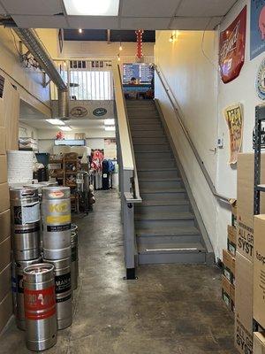 Stairs up to the taproom