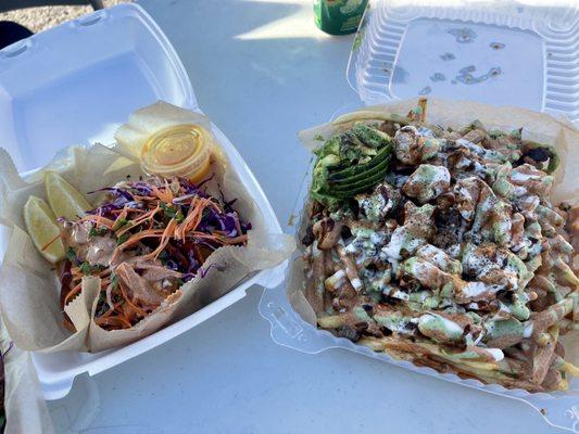 Fish Tacos and Surf & Turf Fries