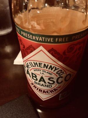 Just as I was finishing dinner, I glanced to my right and saw that. Darn, I should've known it was there! I love both Tabasco and Sriracha.