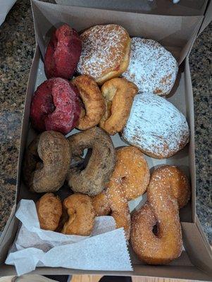 Strawberry jelly donuts, blueberry donuts, donut twists!