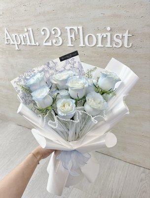 Ice blue rose bouquet