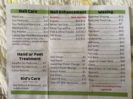 Here's the pricing for nails!!