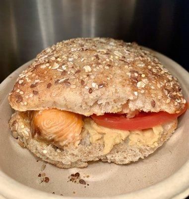 The Atlantic Sandwich $12 (salmon, humus, tomato, 8 grain ciabatta)