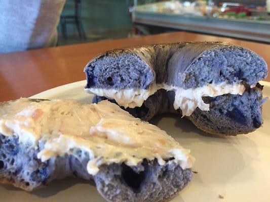 Blueberry bagel with strawberry cream cheese