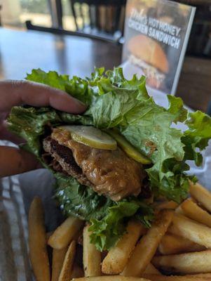 Peanut butter pickled bacon on lettuce wrap