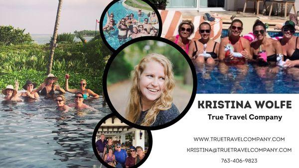 contact information for Kristina.  With over 25 years of experience in the travel industry, she can help with any worldwide getaways