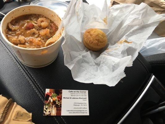 Gumbo with corn bread