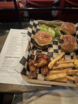 Game day platter with "cheese fries" a drop of cheese