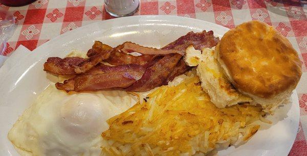 Small Breakfast- 2 eggs bacon hash browns and fresh biscuit