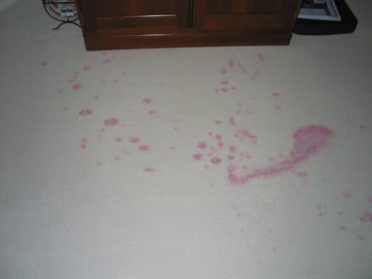 Red wine spill prior to cleaning here.....