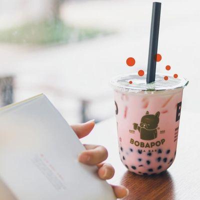 Strawberry Milk Tea...always add boba! bubbling with happiness