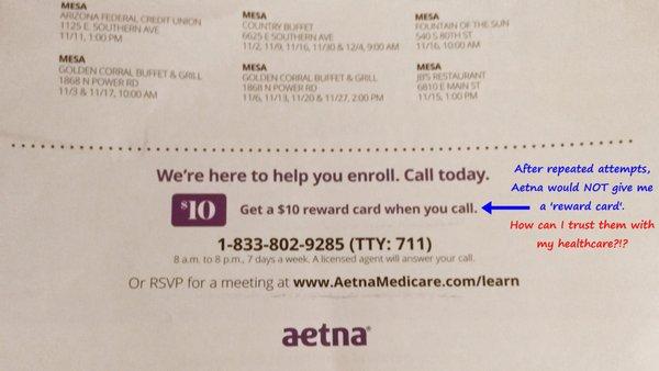 Aetna would not give a reward card when I called, at the sales meeting & after the meeting. Should I expect better service as a member ?!