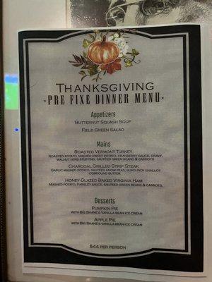 Thanksgiving menu