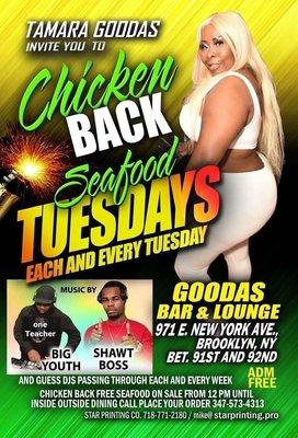 Chicken Back & Seafood Tuesdays w/ selections by Big Youth the teacher & Short Boss