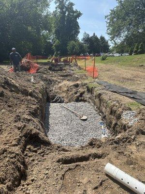 Preparing for septic tank installation.