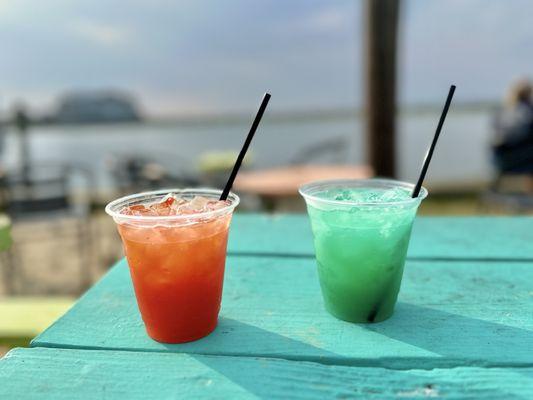 Rum punch and blue Hawaiian