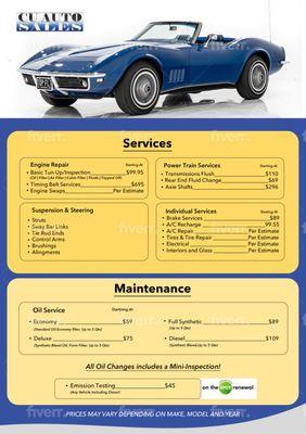 Used car repair, service, and maintenance brochure.