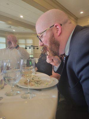 Roy enjoying the Steak Diane from the buffet!