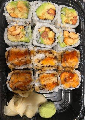 Peanut Avocado Roll, Sweet Potato Tempura Roll