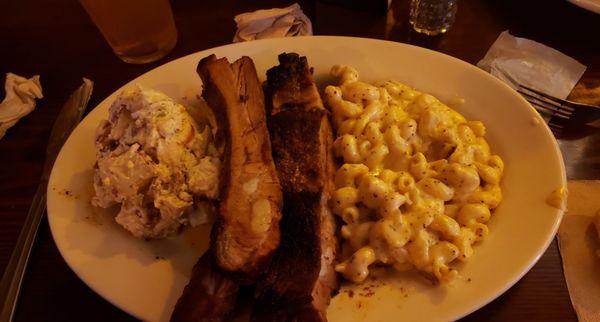 Bbq ribs  pepper jack mac & cheese & potato & bacon salad