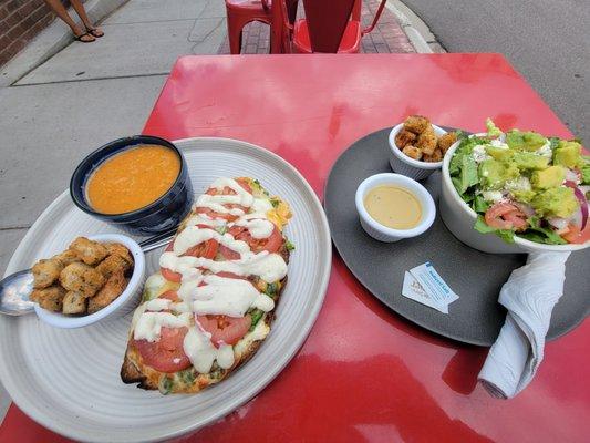 Smorrebord with side salad and tomato soup