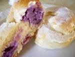 a typical ensaymada ube (with a dense interior of ube)