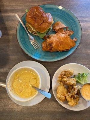 She crab soup was perfect! Lots of crab meat. Fried oyster have the perfect breading. Crab cake sandwich, zero filler. Highly recommend