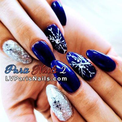 Acrylic Nails with Snowflake Nail Art Design