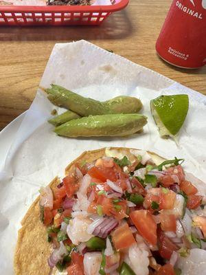 Avocado looks so gross. I didn't even eat the tostada either because the texture of the shrimp was just off. It's a no from me.