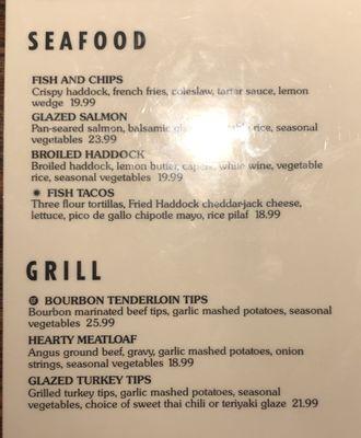 Seafood and Grill menu