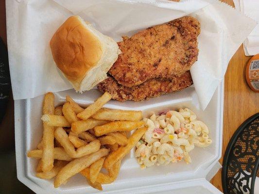 Fried Pork Chops, French Fries, Macaroni Salad & Roll (Small Plate)