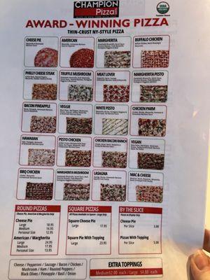 Pizza menu.