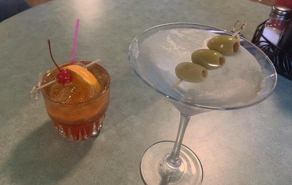 Old fashion and dirty martini