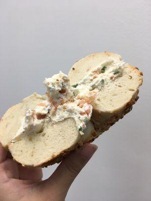 Salmon Cream Cheese on Garlic Bagel