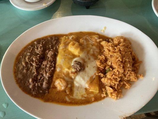 Seafood Enchiladas with Rice and Beans