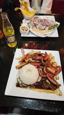 Lomo saltado and fresh ceviche