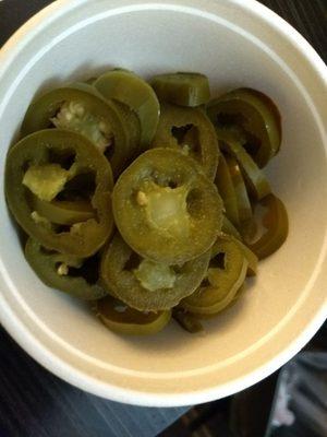 A very generous  serving of pickled jalapenos.