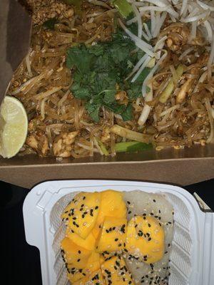 Chicken pad thai and mango sticky rice