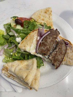 Lamb gyro and side Greek salad