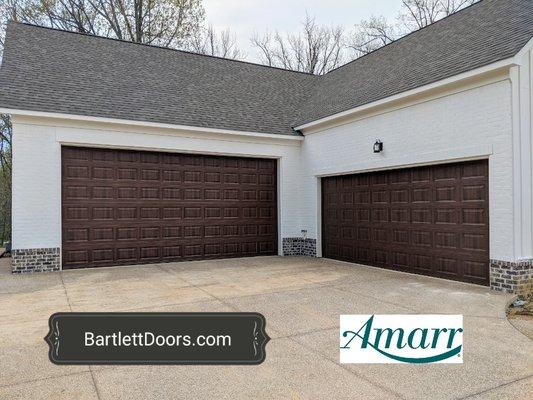 Mahogany short panel steel garage doors installed by Bartlett Garage Doors, Memphis, TN