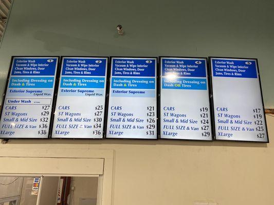 Menu of services and prices.