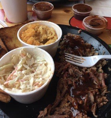 This is the combo of pulled pork and brisket