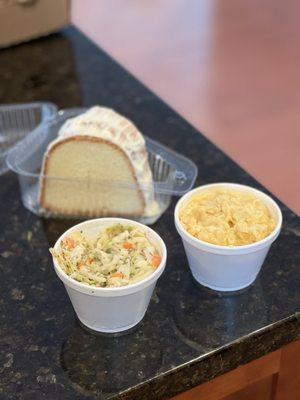 Lemon Pound Cake, Medium Coleslaw, Medium Mac & Cheese