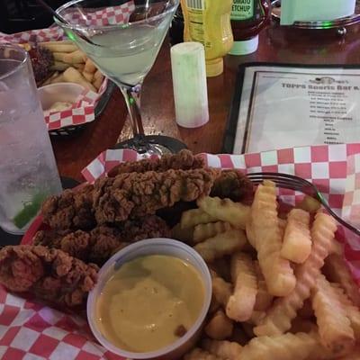 Chicken finger plate and an apple martini, perfection!