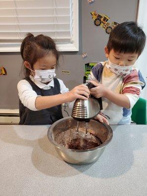 Making cupcakes for our Halloween party