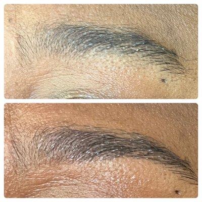 Before and after brow wax