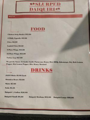 Food and drink menu