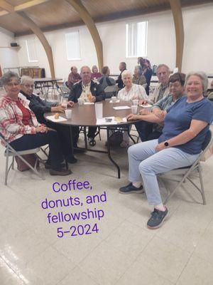 After church fellowship with coffee and donuts.