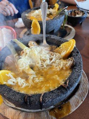 Steak and Shrimp Molcajete.  DELICIOUS