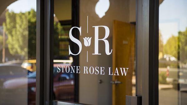 Stone Rose Law Log on Front Door